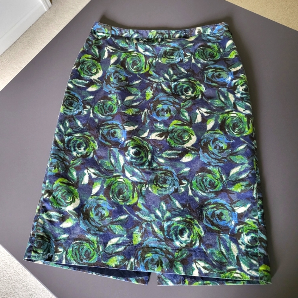 Loft Green Floral Cotton Pencil Skirt Size 0